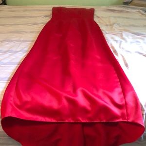 Strapless red prom gown